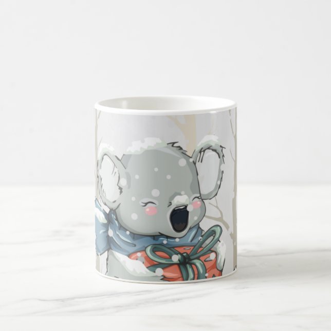 Light Grey Cute Koala in Snowfall Woods Mug (Center)