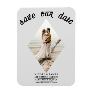 Light Grey Diamond Photo Wedding Save the Date Magnet