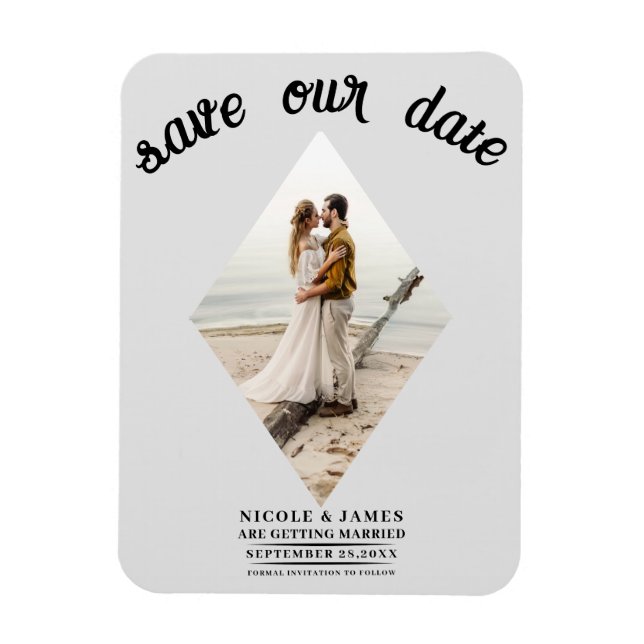 Light Grey Diamond Photo Wedding Save the Date Magnet (Vertical)