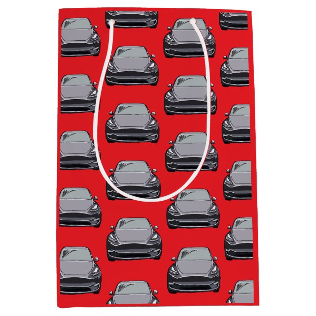 Light Grey Electric Vehicle SUV Car Red  Medium Gift Bag (Front)