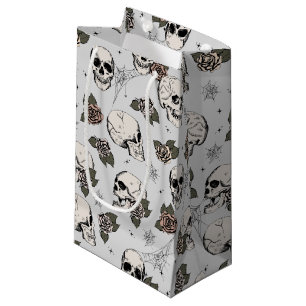 Light Grey Elegant Dark Halloween Skull Small Gift Bag