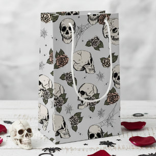 Light Grey Elegant Dark Halloween Skull Small Gift Bag