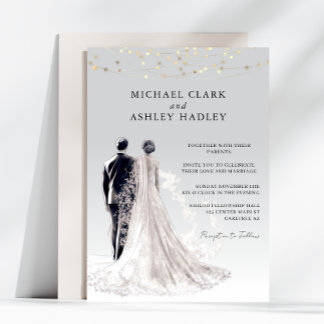 Light Grey Elegant Traditional Bride Groom Wedding Invitation