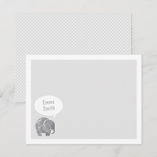 Light Grey Elephant Kids Personal Stationery Invitation (Front/Back)