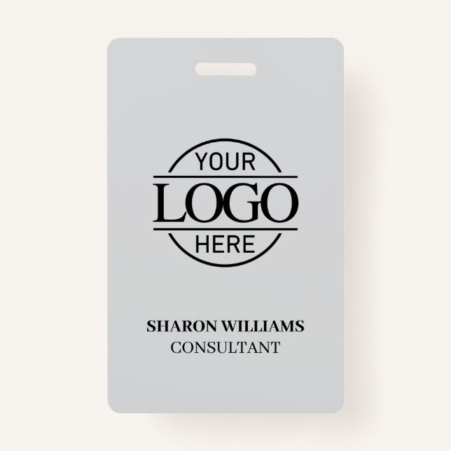 Light Grey Employee ID with Custom Business Logo ID Badge (Front)