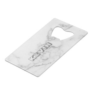Light-grey faux marble credit card bottle opener