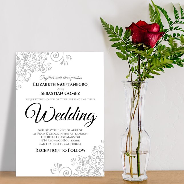 Light Grey Floral Filigree Elegant Chic Wedding Invitation (Creator Uploaded)