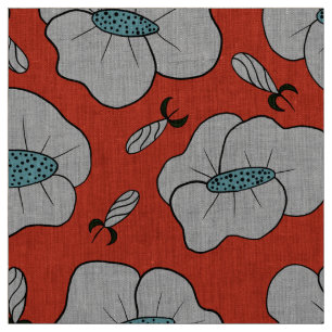 Light Grey Floral Pattern Orange Fabric