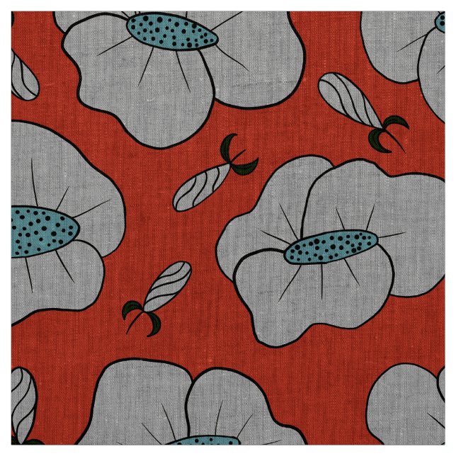 Light Grey Floral Pattern Orange Fabric (Swatch)
