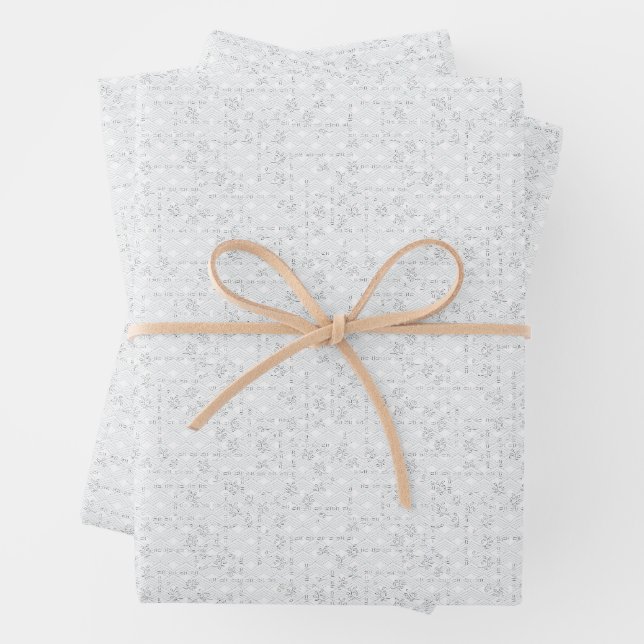 Light Grey Geometric Floral Pattern Wrapping Paper Sheet (In situ)