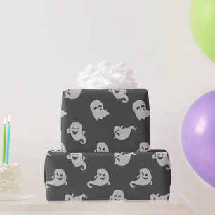 Light Grey Ghosts Dark Grey Halloween Wrapping Paper
