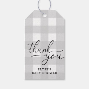 Light Grey Gingham Baby Shower Thank You Favour Ta Gift Tags