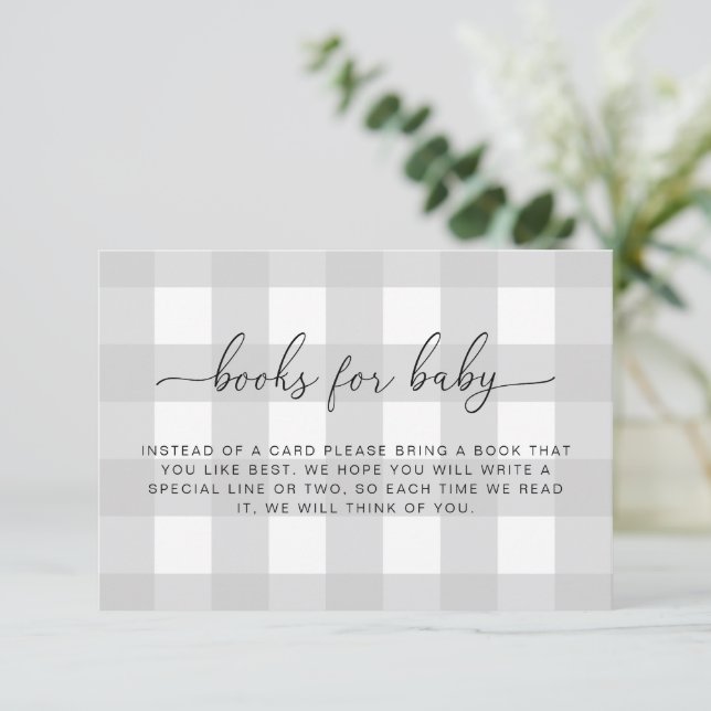 Light Grey Gingham Books Request Insert Card (Standing Front)