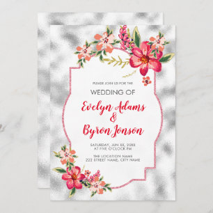 Light Grey Glass And Flowers Wedding Invitation