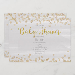 Light Grey & Gold Sprinkle Baby Shower Invitations