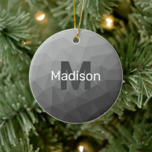 Light grey gradient geometric mesh Monogram Ceramic Tree Decoration