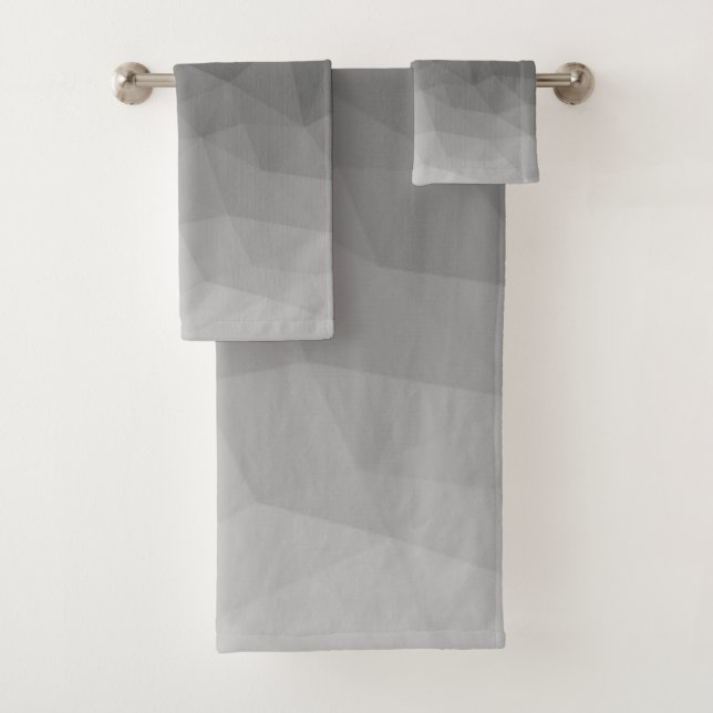 Light grey gradient geometric mesh pattern bath towel set (Insitu)