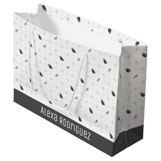 Light Grey Graduation Caps and Diploma Pattern Large Gift Bag (Front Angled)