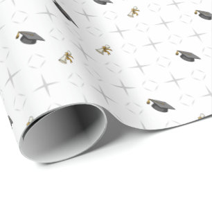 Light Grey Graduation Caps and Diploma Pattern Wrapping Paper