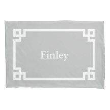 Light Grey Greek Key Monogram Standard Pillow Case