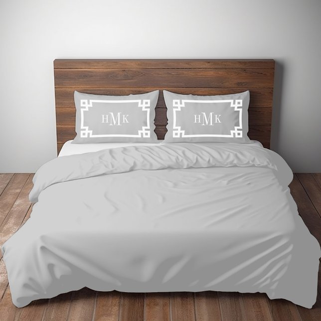 Light Grey Greek Key Monogram Standard Pillow Case (Creator Uploaded)