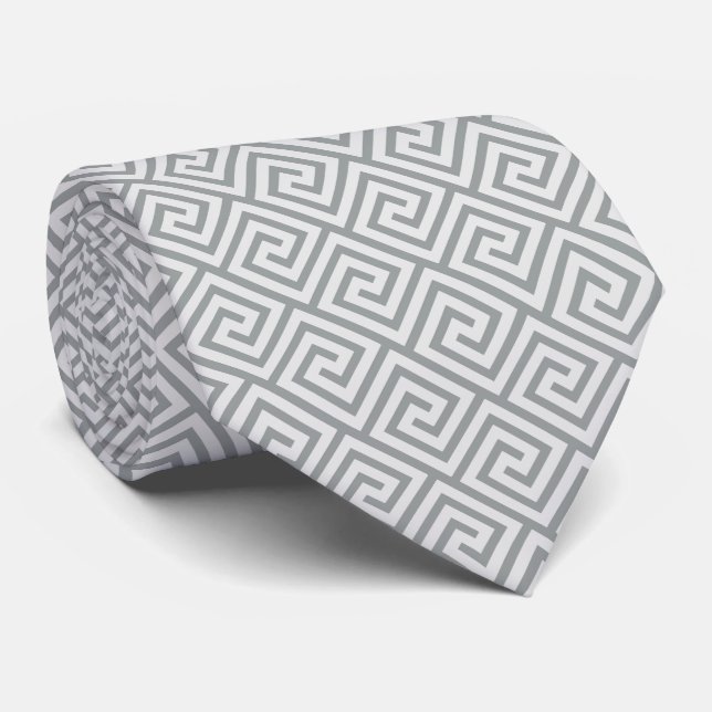 Light Grey Greek Pattern on Light Steel Grey Tie (Rolled)