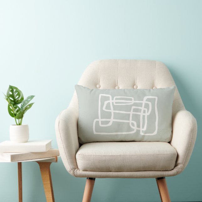 Light Grey Green Abstract Interlocking Shapes Lumbar Cushion (Chair)