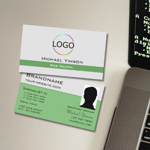 Light Grey Green with Logo and Photo Professional Business Card