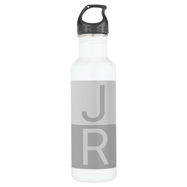 Light Grey & Grey Modern Initials Monogram 710 Ml Water Bottle (Front)