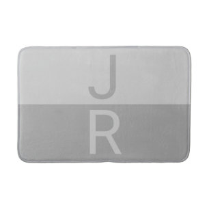 Light Grey & Grey Modern Initials Monogram Bath Mat