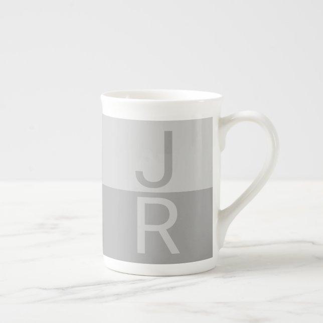 Light Grey & Grey Modern Initials Monogram Bone China Mug (Right)