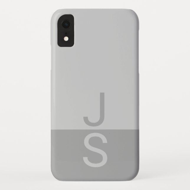 Light Grey & Grey Modern Initials Monogram Case-Mate iPhone Case (Back)