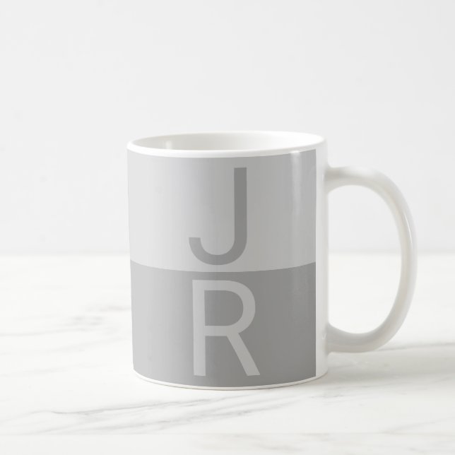 Light Grey & Grey Modern Initials Monogram Coffee Mug (Right)