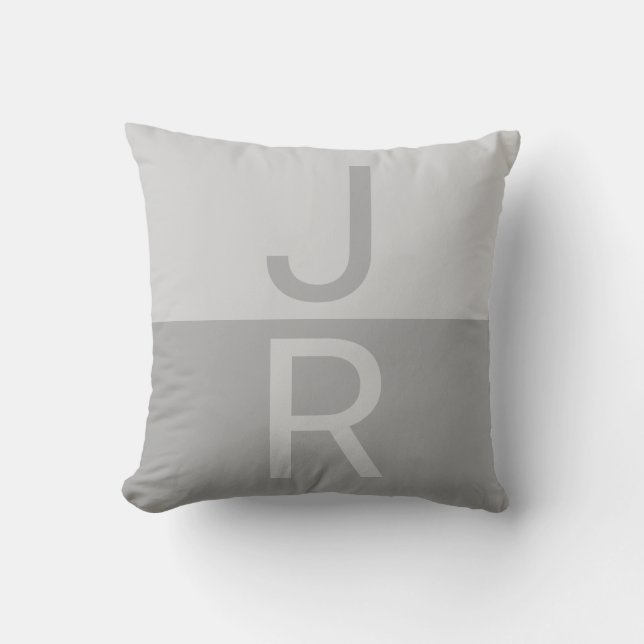 Light Grey & Grey Modern Initials Monogram Cushion (Front)