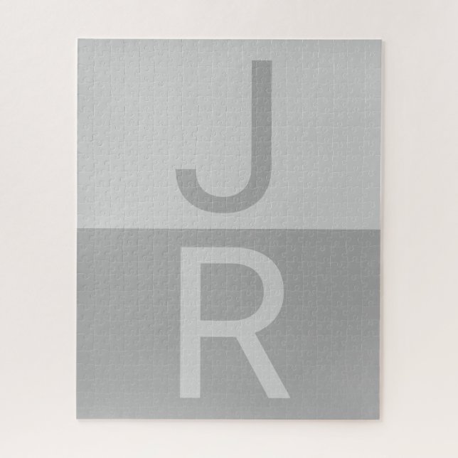 Light Grey & Grey Modern Initials Monogram Jigsaw Puzzle (Vertical)