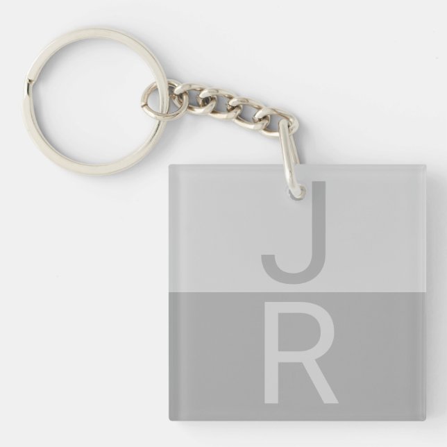 Light Grey & Grey Modern Initials Monogram Key Ring (Front)