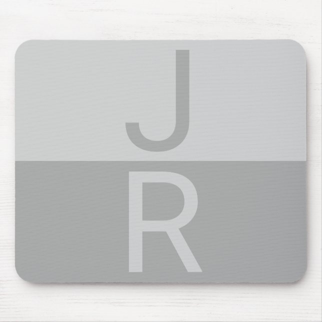 Light Grey & Grey Modern Initials Monogram Mouse Mat (Front)
