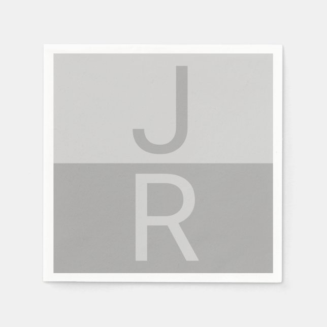 Light Grey & Grey Modern Initials Monogram Napkin (Front)