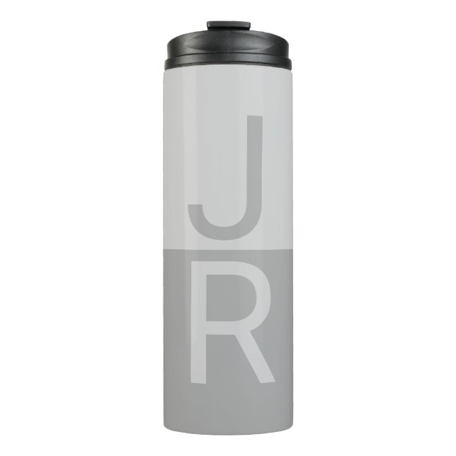 Light Grey & Grey Modern Initials Monogram Thermal Tumbler (Front)
