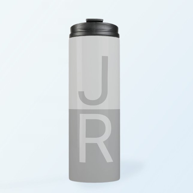 Light Grey & Grey Modern Initials Monogram Thermal Tumbler (Creator Uploaded)