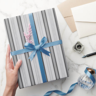 Light Grey & Grey Thick and Thin Stripes Wrapping Paper