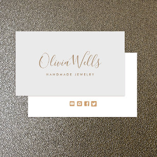 Light Grey Handwritten Script Social Media Icon Business Card