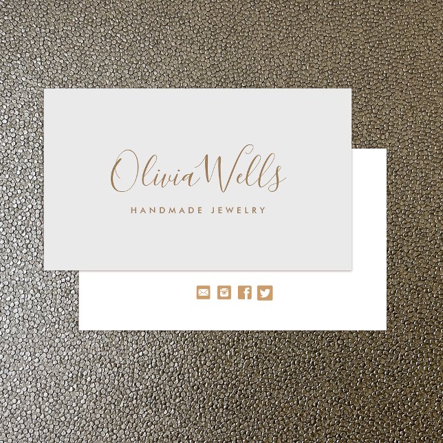 Light Grey Handwritten Script Social Media Icon Business Card (Creator Uploaded)