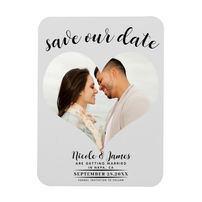 Light Grey Heart Photo Wedding Save the Date Magnet (Vertical)