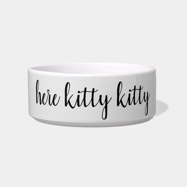 Light Grey "here kitty kitty" Food or Water Bowl (Front)