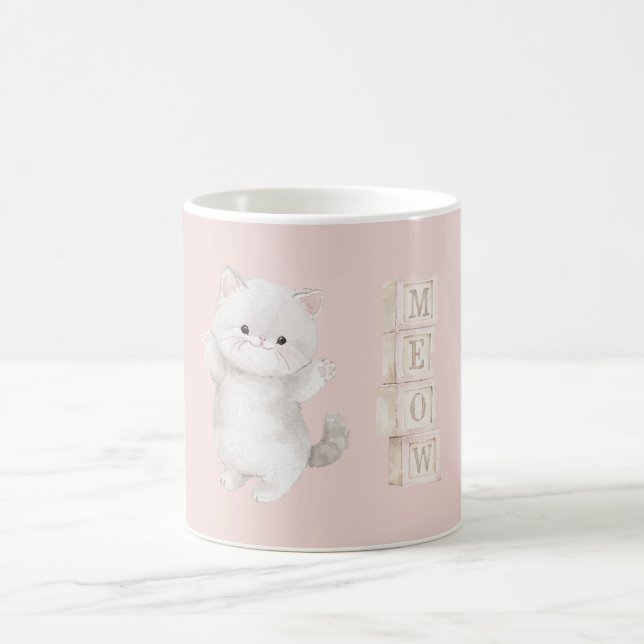 Light Grey Kitty Cat Meow Coffee Mug (Center)