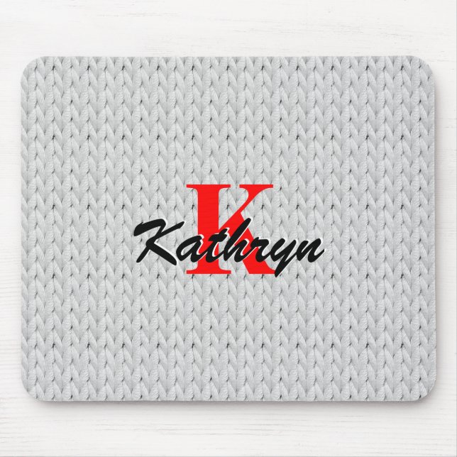Light Grey Knitted Texture Mouse Pad with Monogram (Front)