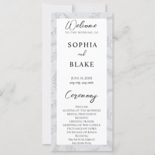 Light Grey Leaves and Foliage Wedding Program