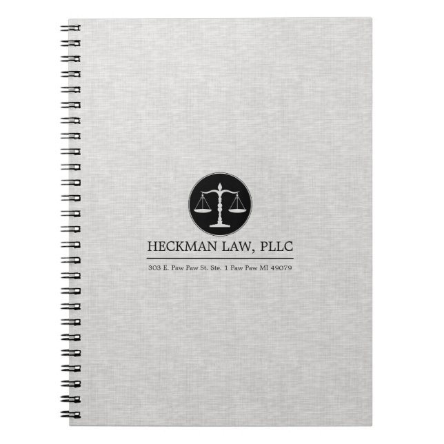 Light Grey Linen Black Justice Logo Notebook (Front)