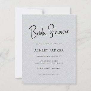 Light Grey Linen Simple Black Script Bridal Shower Invitation